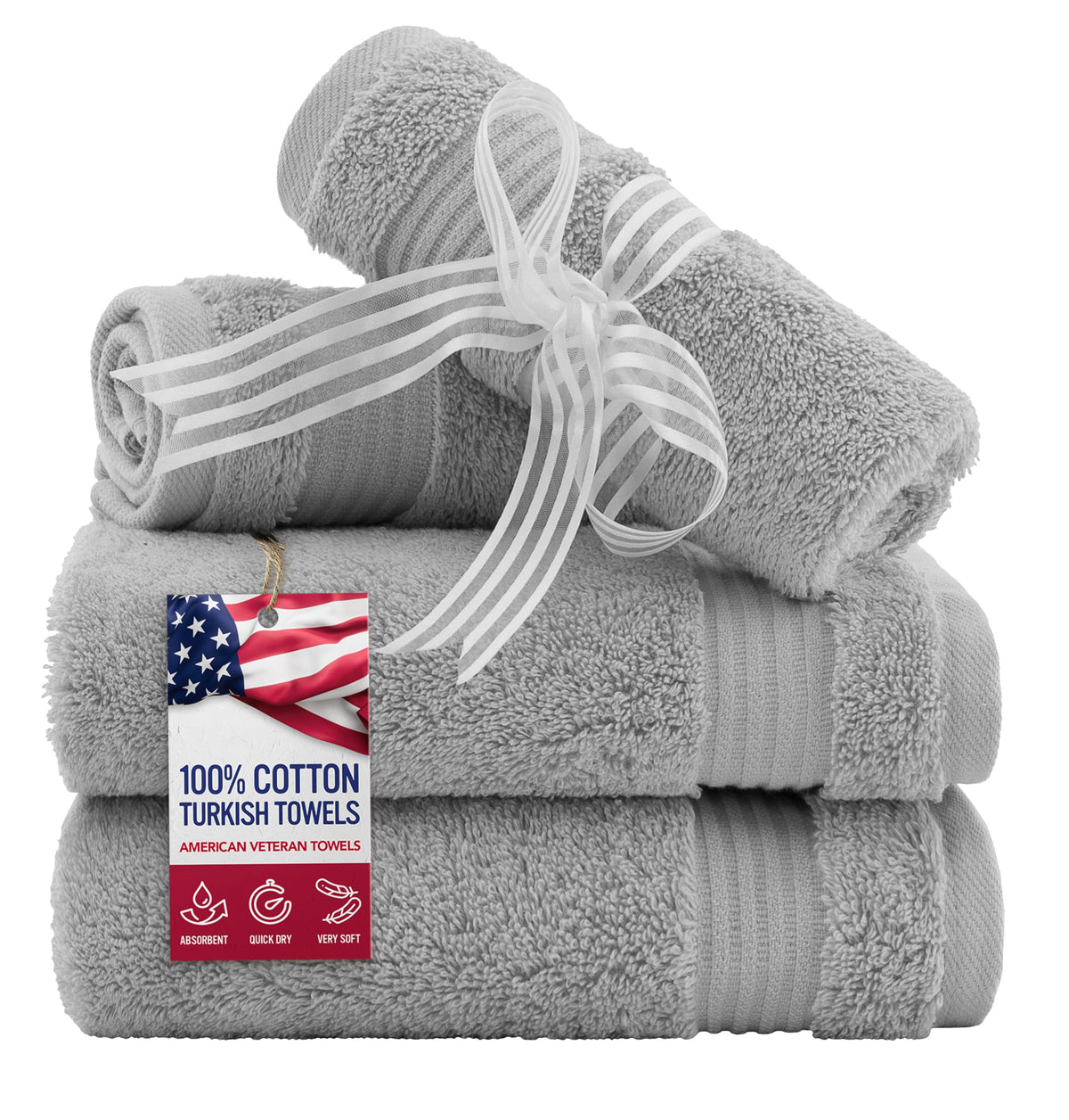 American Veteran Towel, 100% Cotton Turkish Bath Towels for Bathroom 4 Pack, 27x54 Extra Large Premium Soft Drying Bathroom Towels, Navy Blue