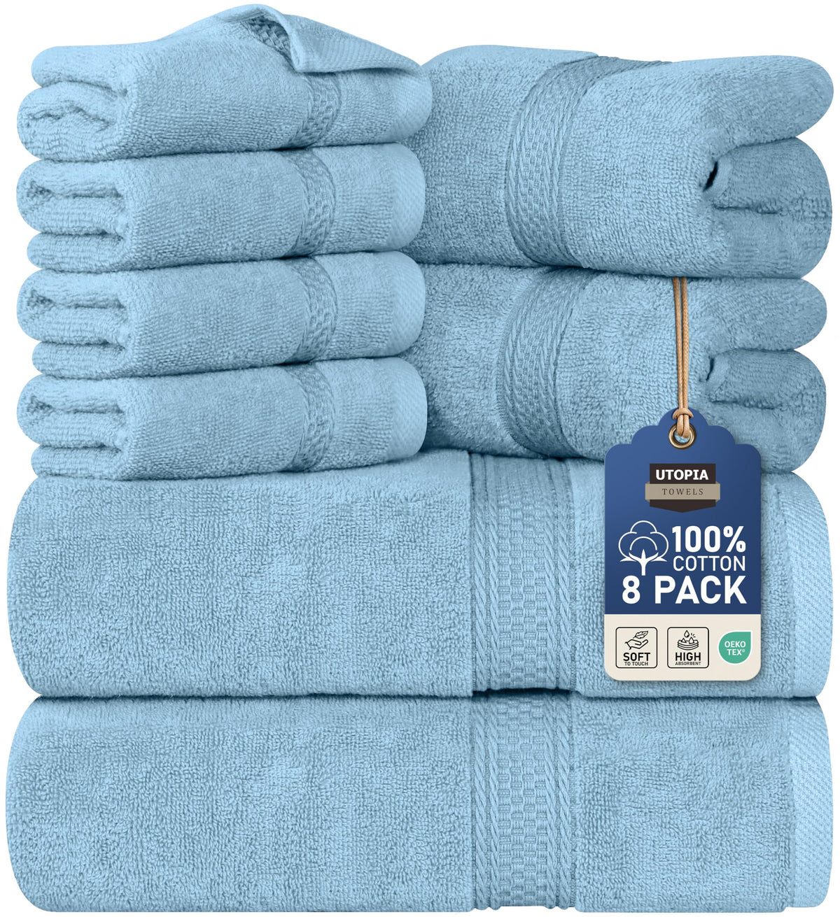 Utopia Towels 8 Piece Majestic Plush Luxury Towel Set, Cotton, Grey