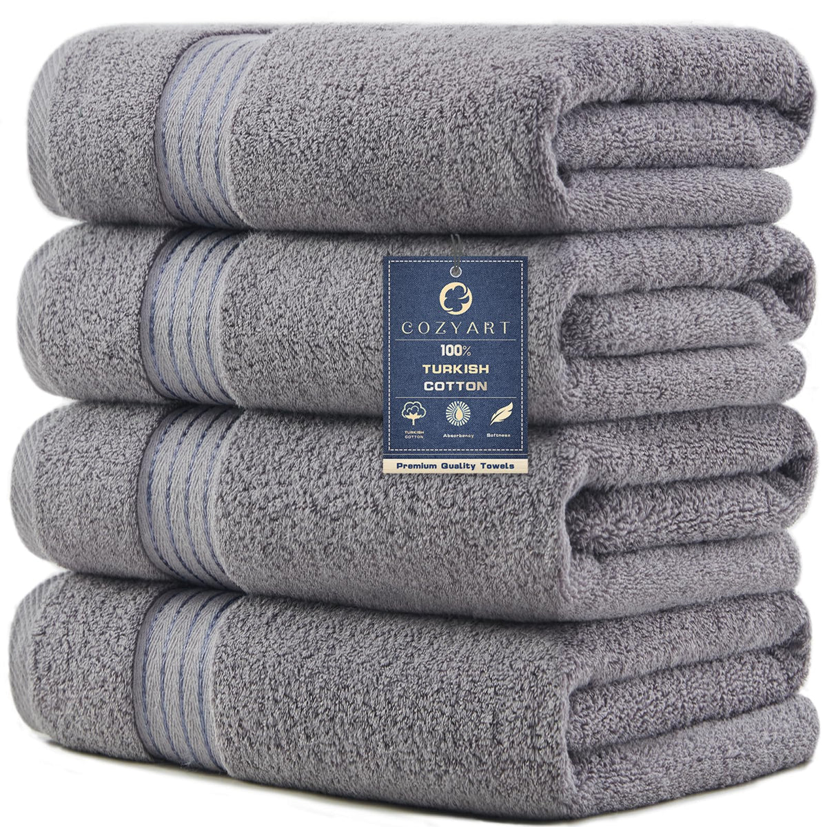 COZYART Luxury Bath Towels 4 PCS, 27x54 650 GSM Turkish Cotton, Light Blue