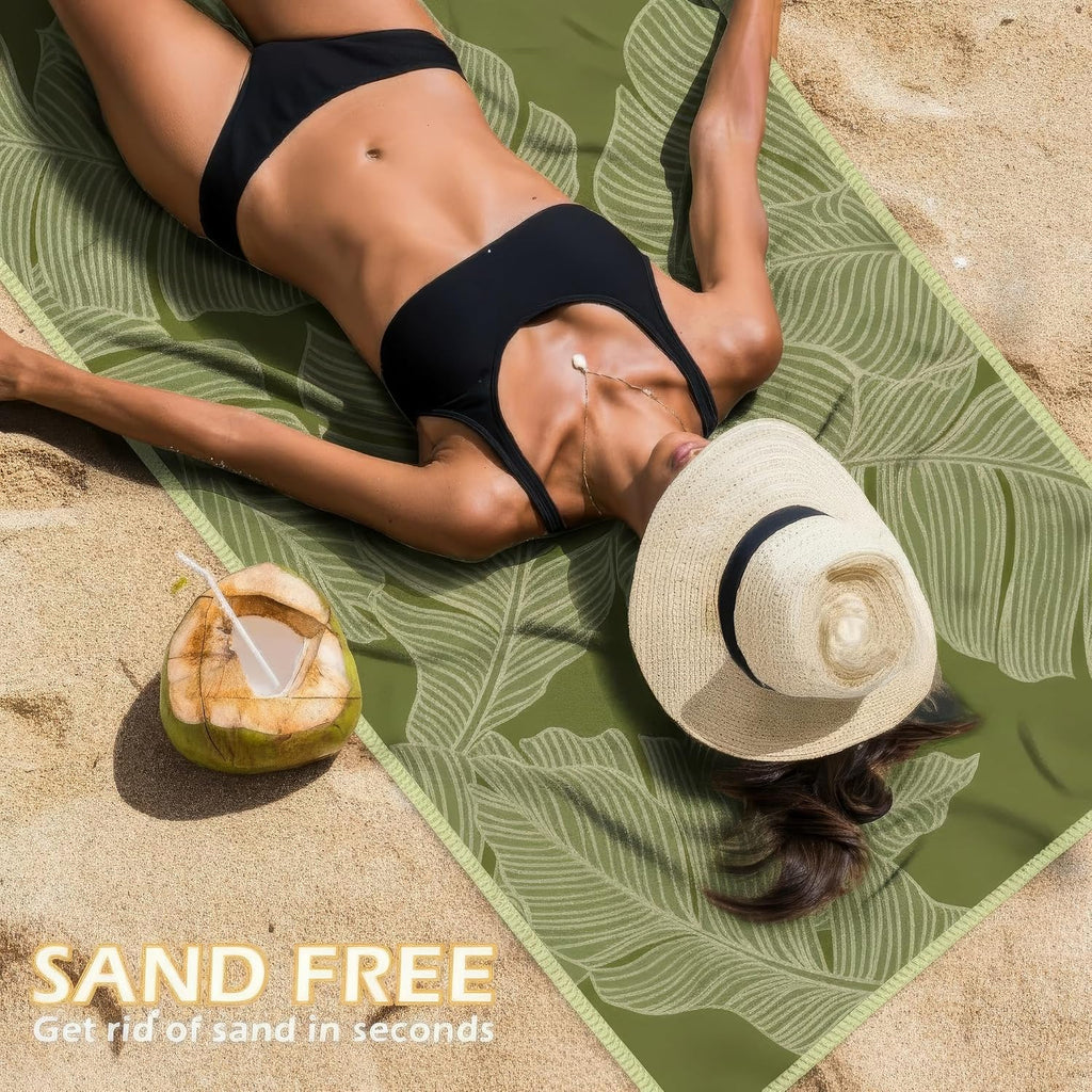Eunzel 2 Pack Microfiber Beach Towel, Quick Dry Travel Towel Large Sand Free Towel for Beach, Camping, Swim Pool, Gym, Sports& Yoga 71"x32", Palm
