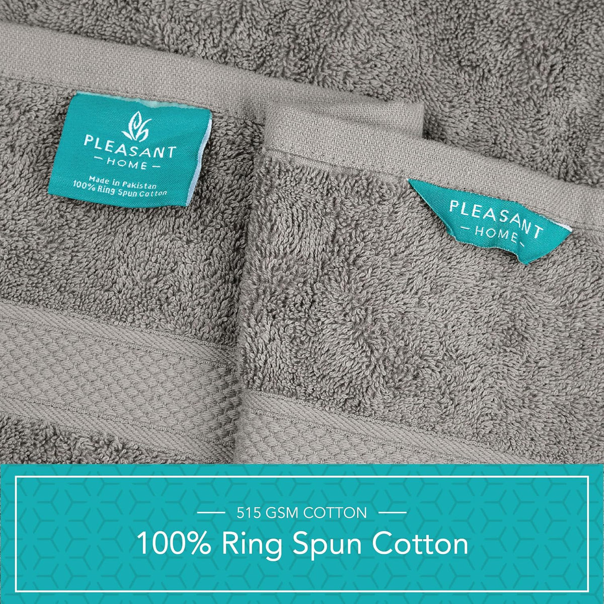 Pleasant Home Bath Towels Set of 6 (24” x 50”) 100% Cotton, Gray