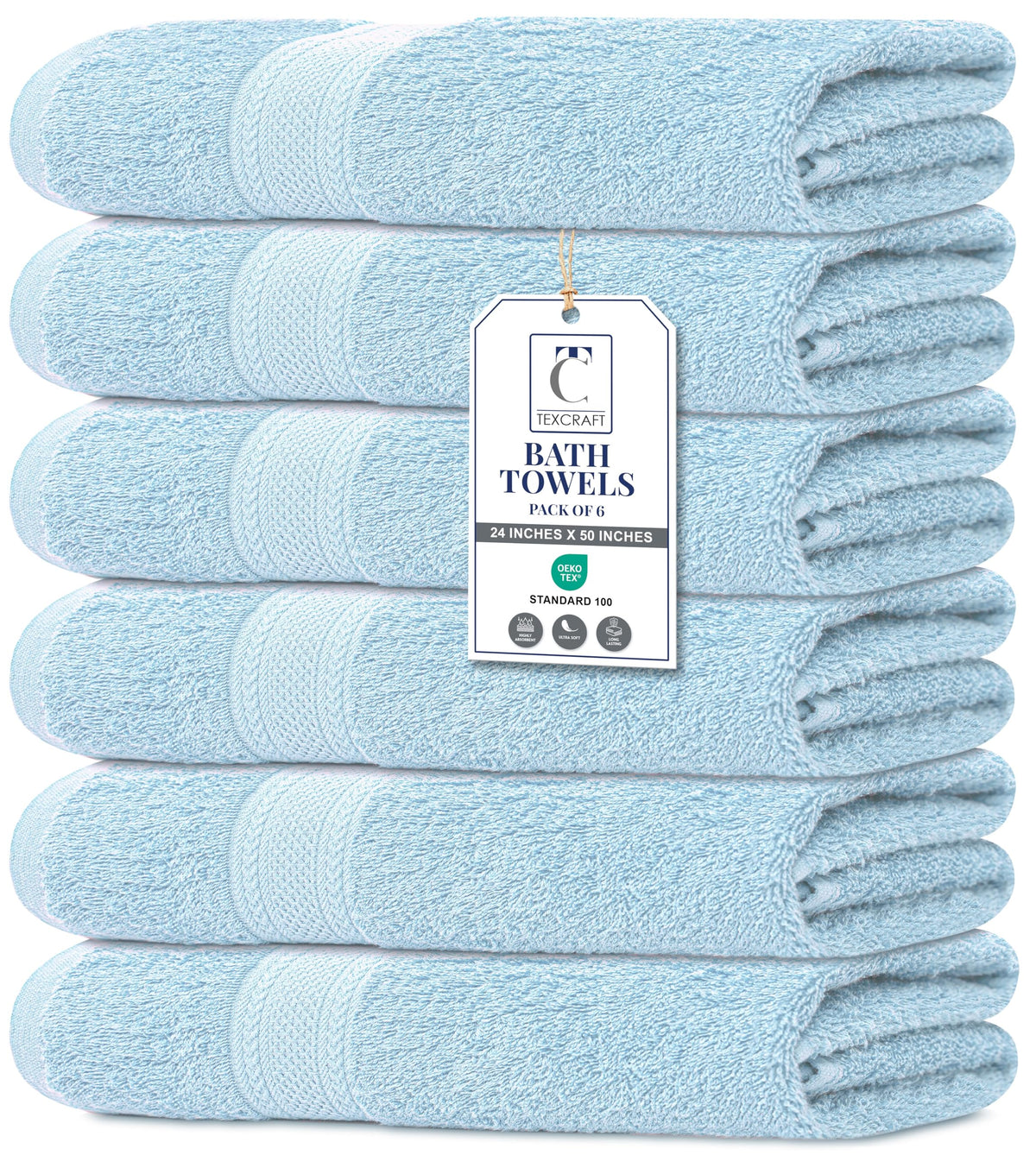 Medium Size Bath Towels Set of 6 – 100% Cotton Terry – 24" x 48" – Quick Dry, Soft & Highly Absorbent – Beige Towels for Bathroom, Gym, Spa, Pool & Daily Use