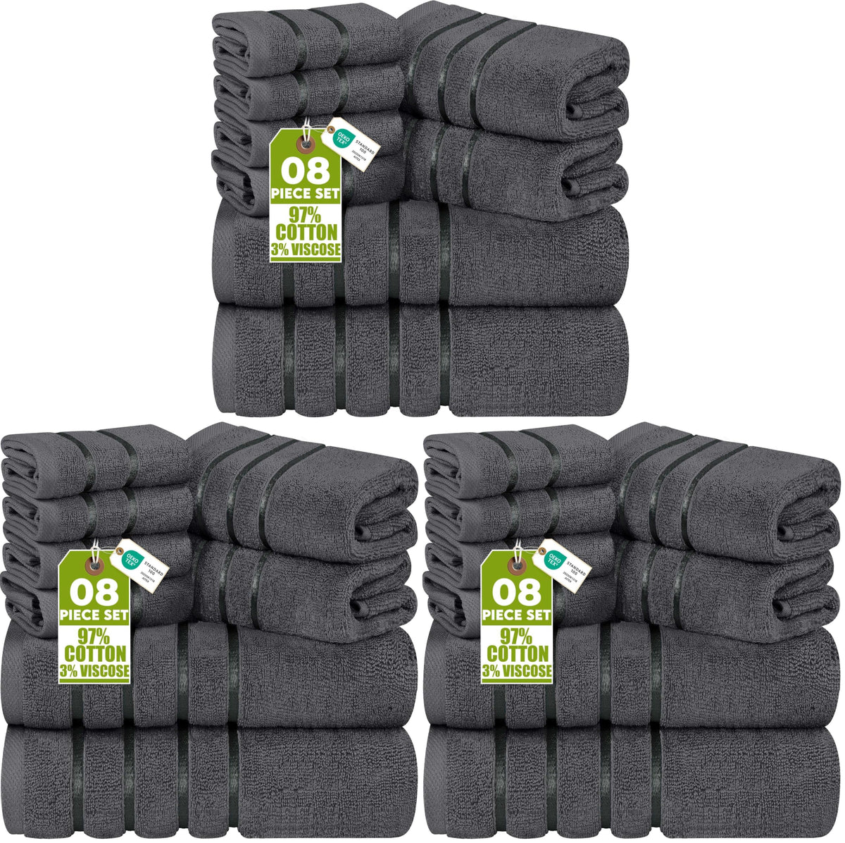 Utopia Towels 8 Piece Luxury Towel Set, 600 GSM, Viscose Stripe, White