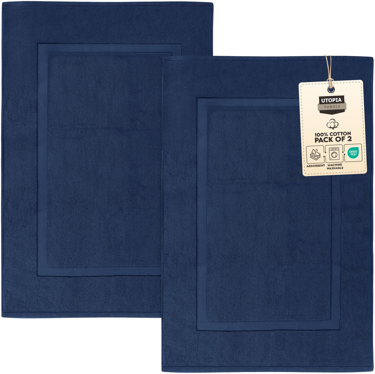 Utopia Towels Cotton Bath Mat, 21x34 in, 2 Pack, Grey