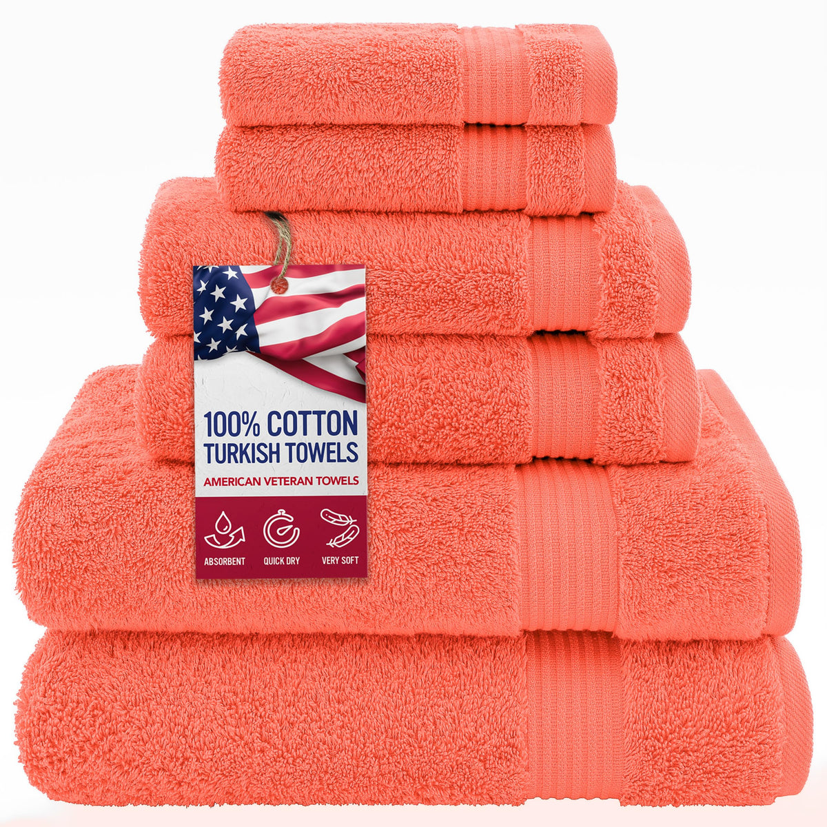 American Veteran Towel, 100% Cotton Turkish Bath Towels for Bathroom 4 Pack, 27x54 Extra Large Premium Soft Drying Bathroom Towels, Navy Blue