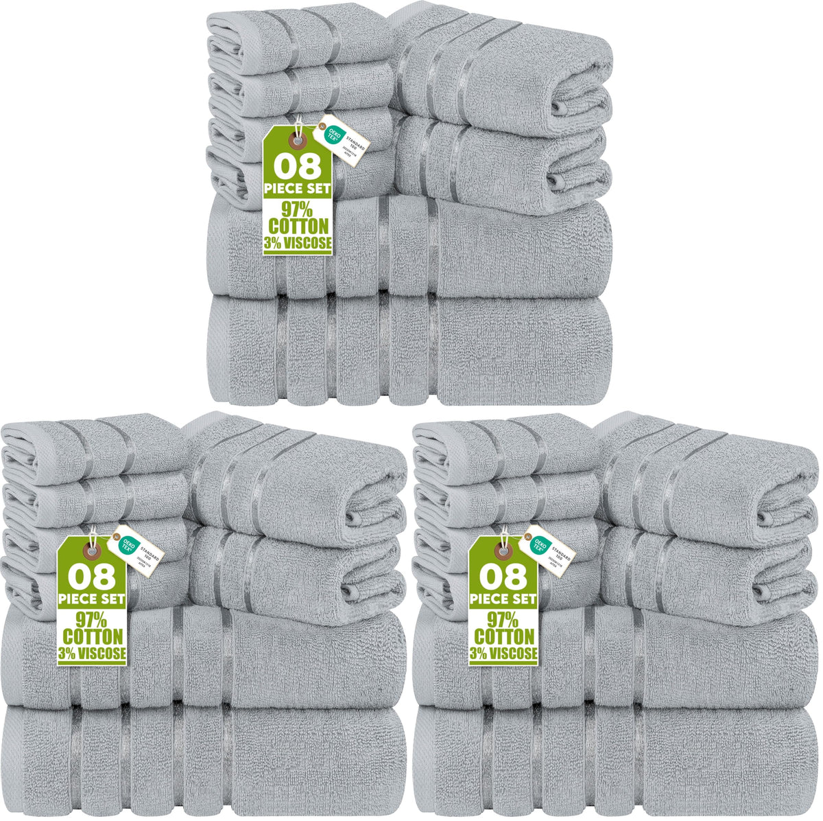 Utopia Towels 8 Piece Luxury Towel Set, 600 GSM, Viscose Stripe, White