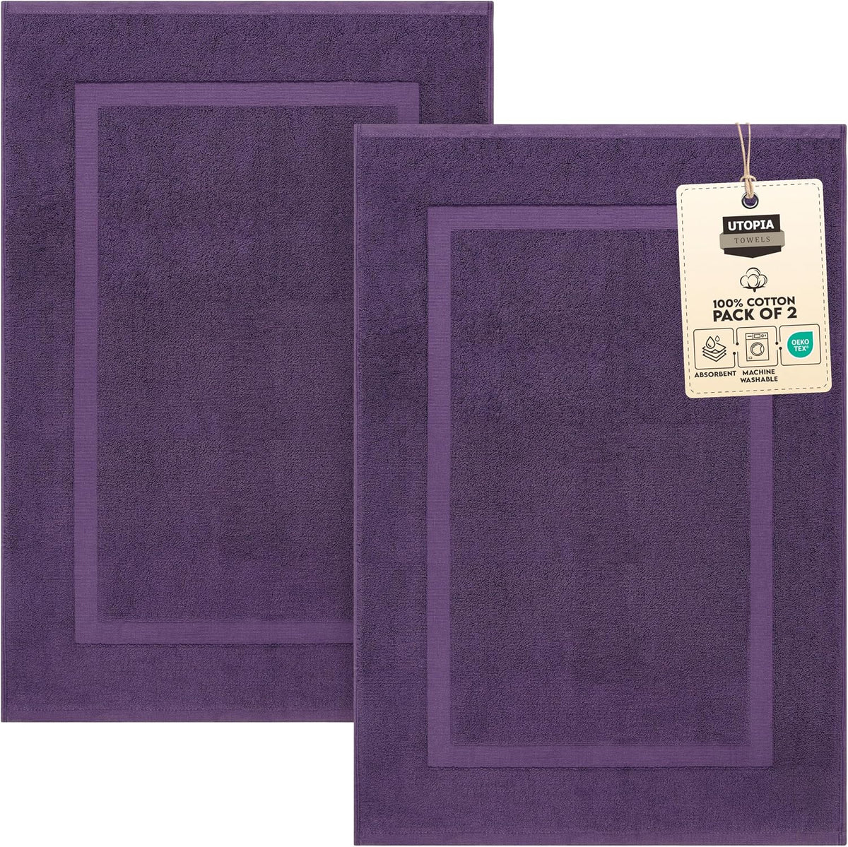 Utopia Towels Cotton Bath Mat, 21x34 in, 2 Pack, Grey