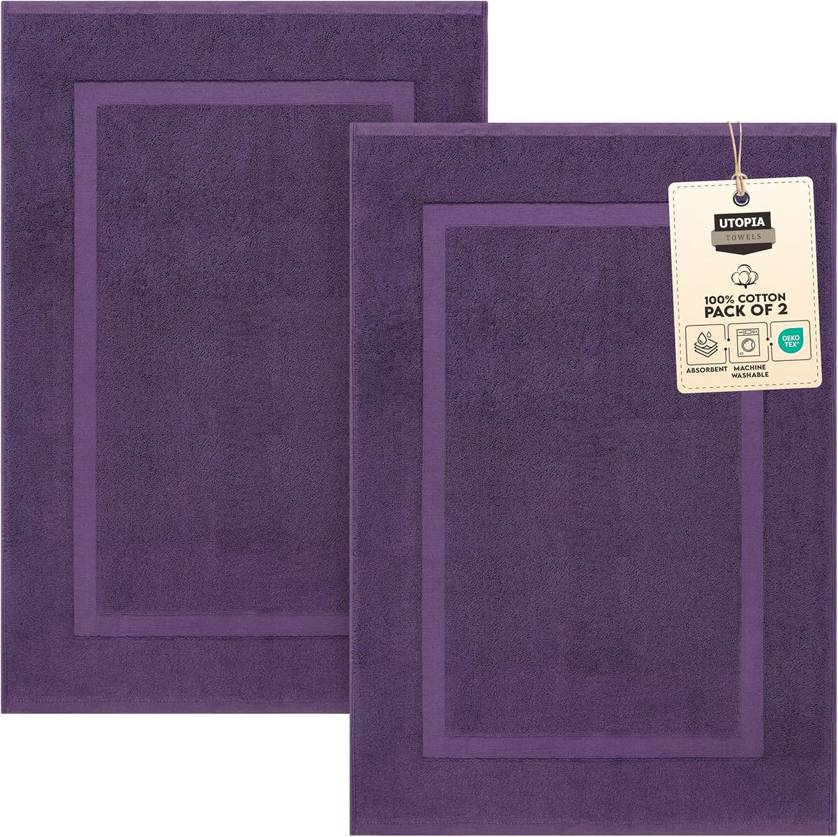 Utopia Towels Cotton Bath Mat, 21x34 in, 2 Pack, White