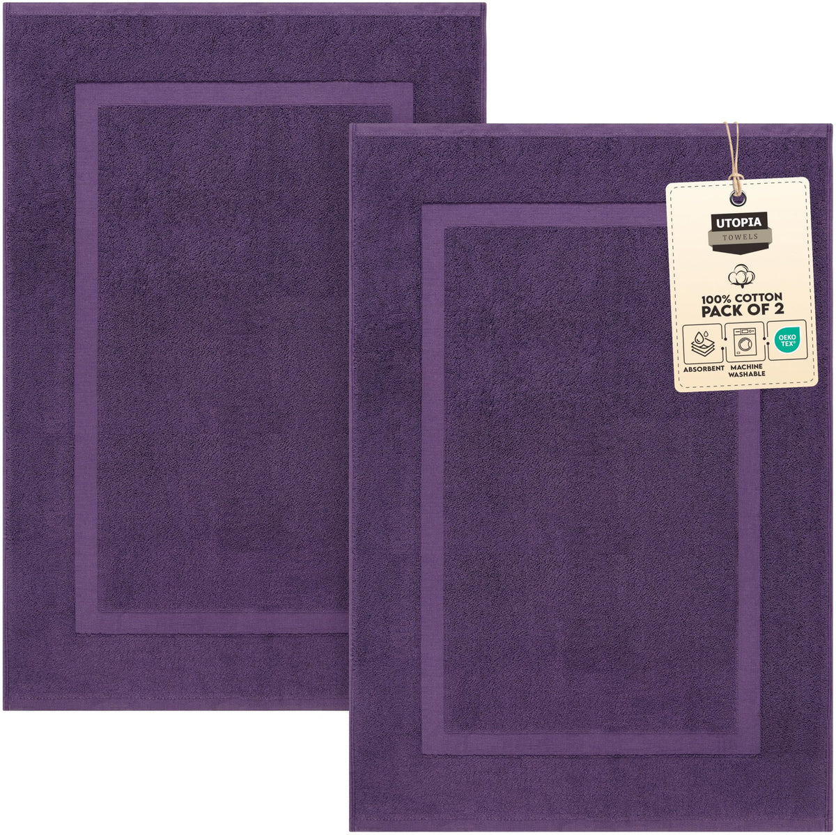 Utopia Towels Cotton Bath Mat, 21x34 in, 2 Pack, Grey