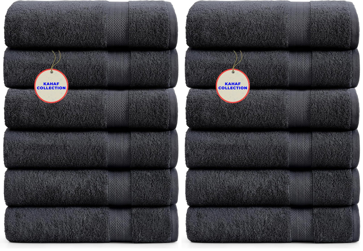 KAHAF COLLECTION 100% Cotton Bath Towel Set, White 24x48 Pack of 6 Towels, Quick Dry, Highly Absorbent, Soft Feel Towel, Gym, Spa, Bathroom, Shower, Pool, Luxury Soft Towels Light-Weight