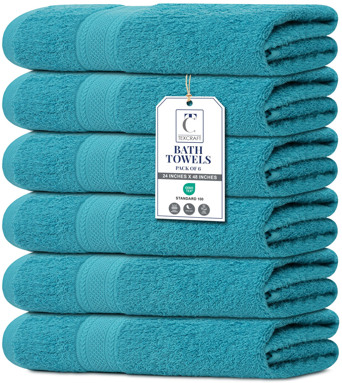 Medium Size Bath Towels Set of 6 – 100% Cotton Terry – 24" x 48" – Quick Dry, Soft & Highly Absorbent – Beige Towels for Bathroom, Gym, Spa, Pool & Daily Use