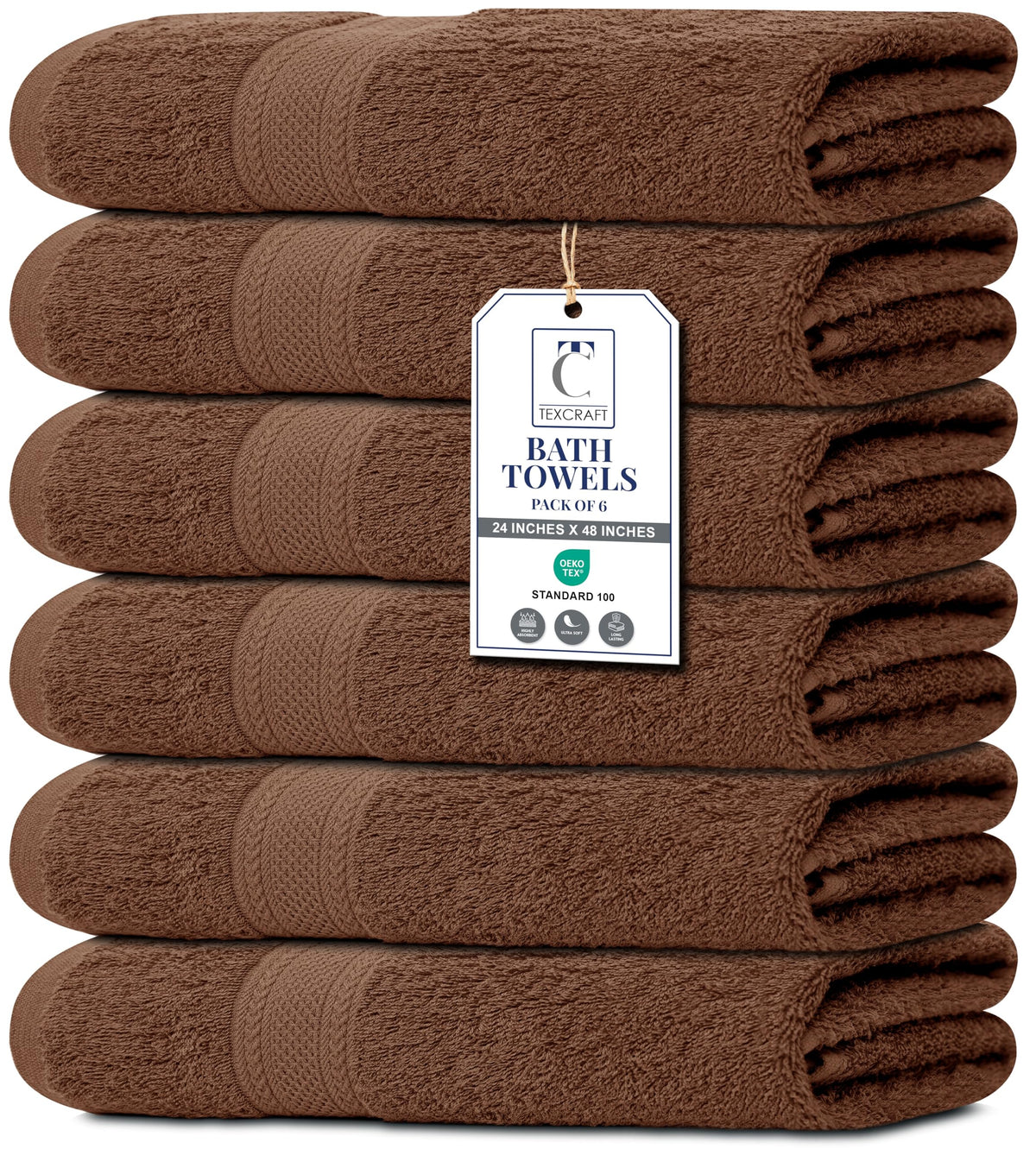 Medium Size Bath Towels Set of 6 – 100% Cotton Terry – 24" x 48" – Quick Dry, Soft & Highly Absorbent – Beige Towels for Bathroom, Gym, Spa, Pool & Daily Use