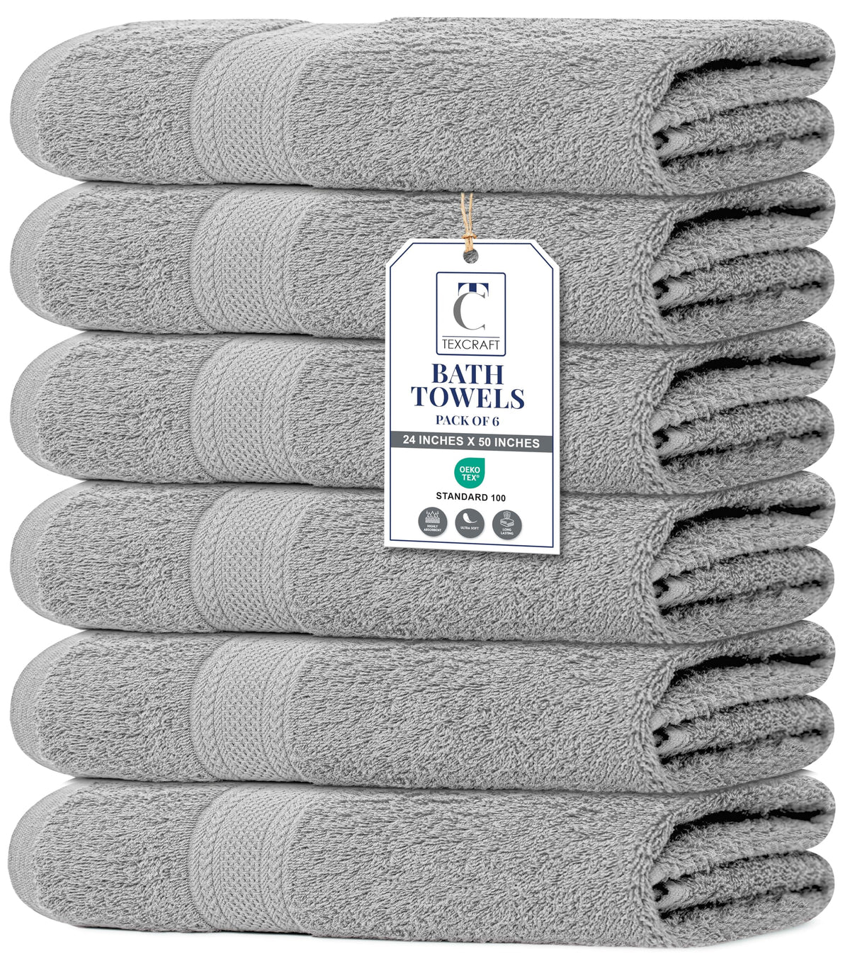 Medium Size Bath Towels Set of 6 – 100% Cotton Terry – 24" x 48" – Quick Dry, Soft & Highly Absorbent – Beige Towels for Bathroom, Gym, Spa, Pool & Daily Use