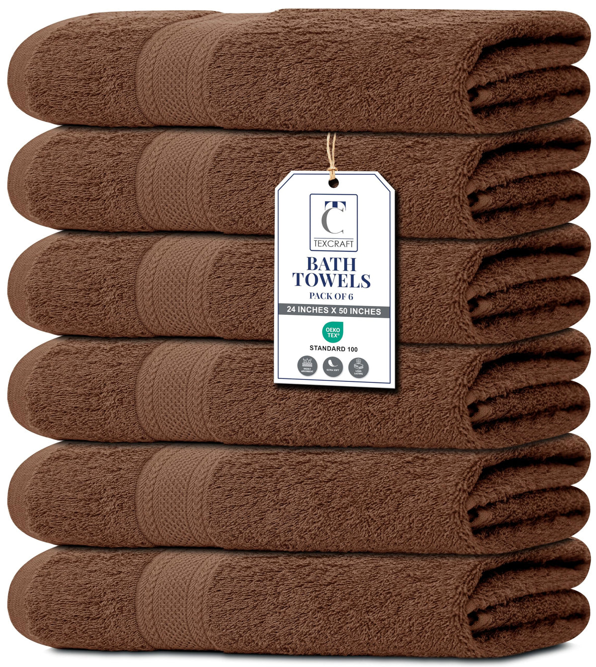 Medium Size Bath Towels Set of 6 – 100% Cotton Terry – 24" x 48" – Quick Dry, Soft & Highly Absorbent – Beige Towels for Bathroom, Gym, Spa, Pool & Daily Use