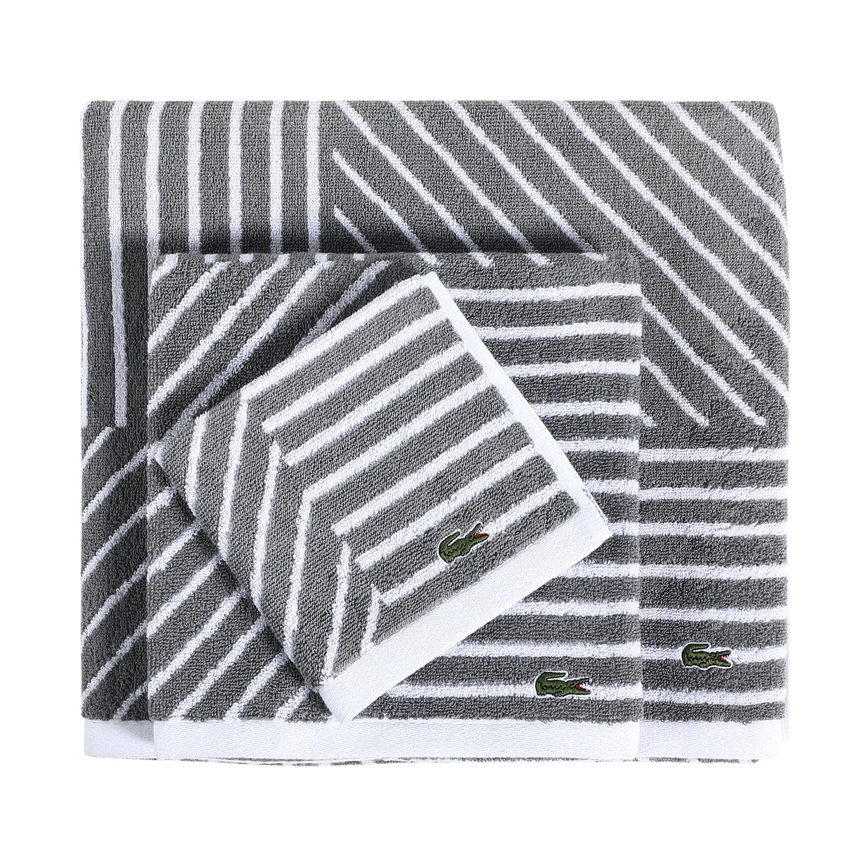 Lacoste Guethary Striped 100% Cotton Bath Towel, Meteorite, 30"x54"