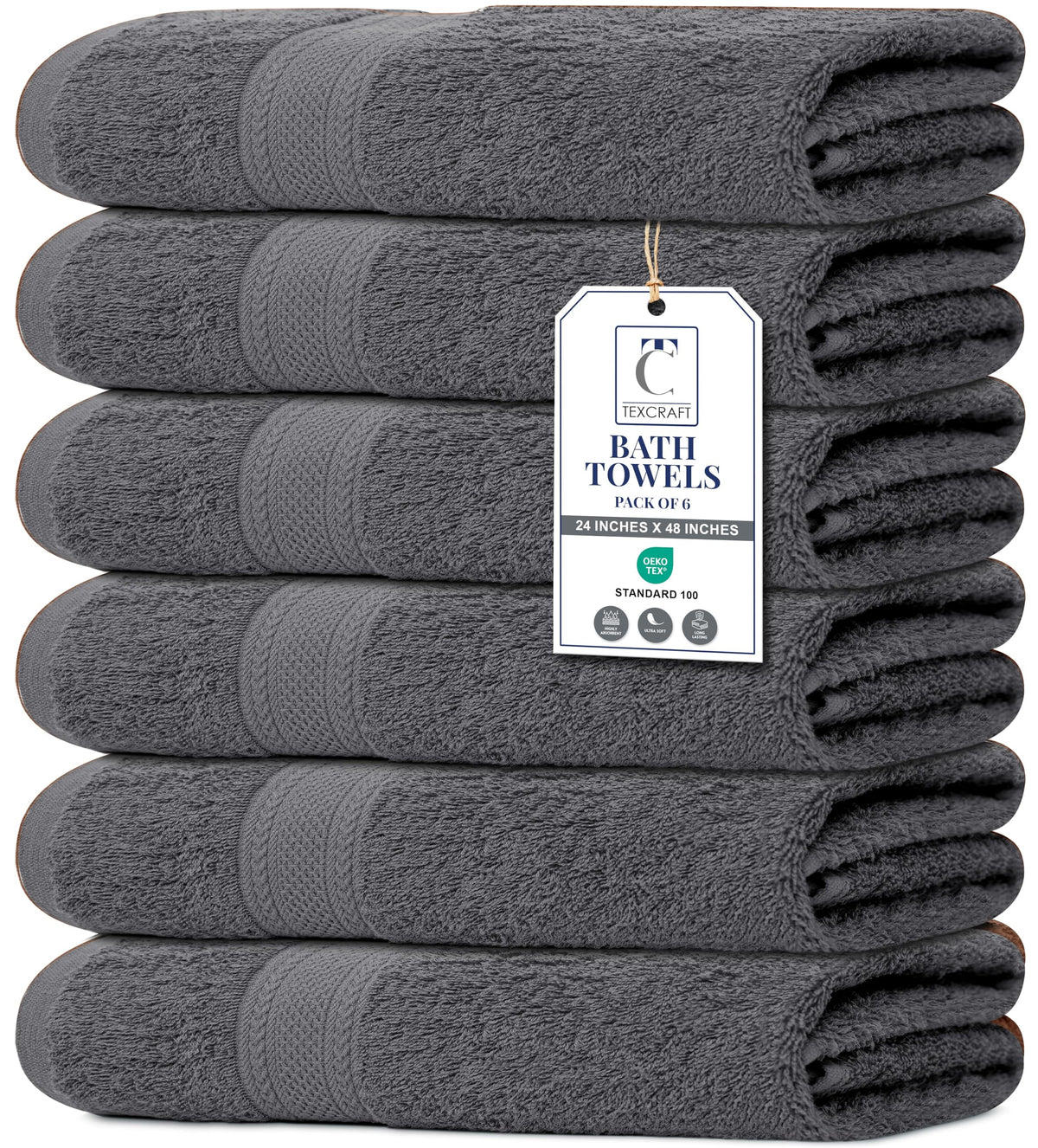 Medium Size Bath Towels Set of 6 – 100% Cotton Terry – 24" x 48" – Quick Dry, Soft & Highly Absorbent – Beige Towels for Bathroom, Gym, Spa, Pool & Daily Use