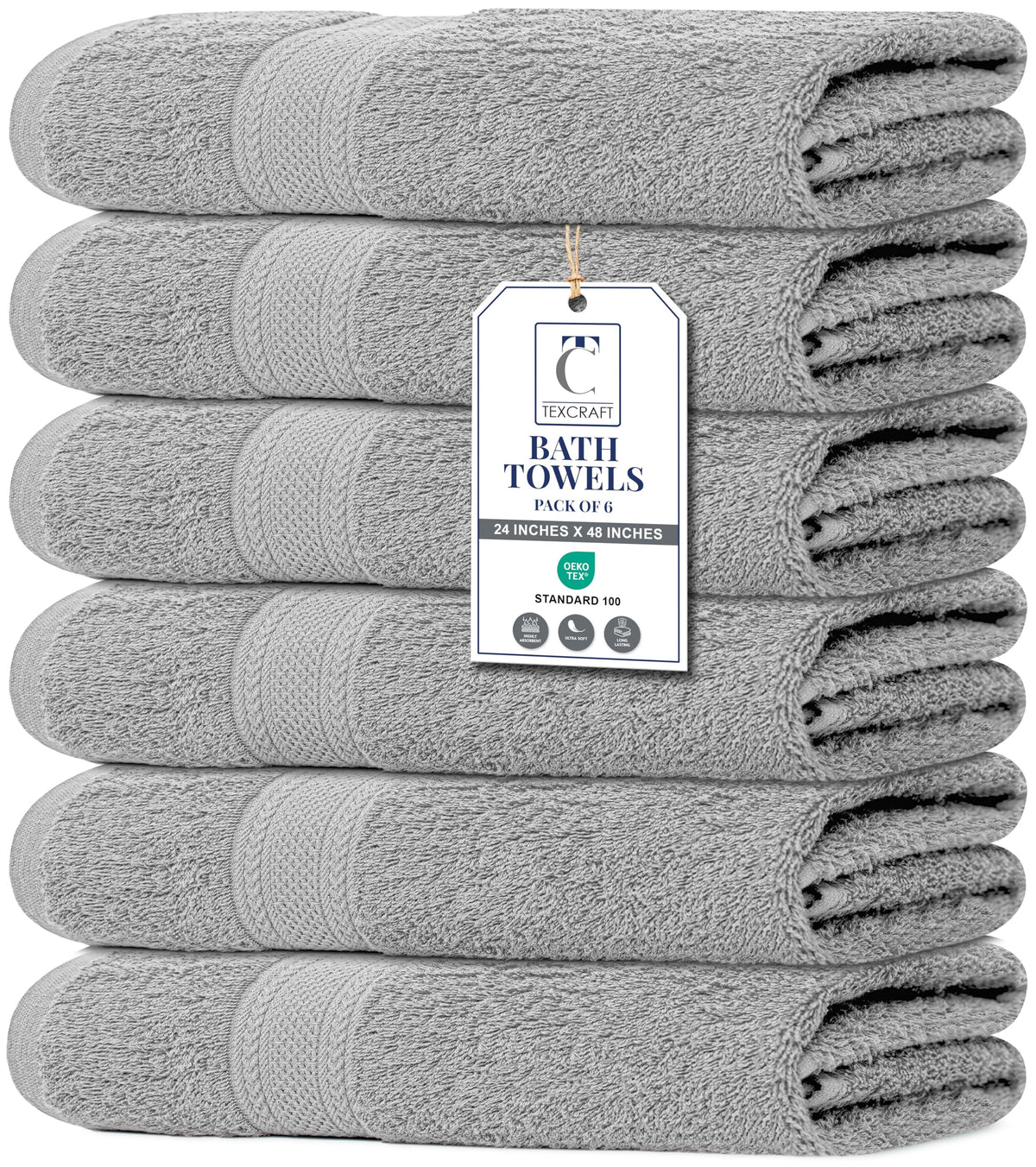 Medium Size Bath Towels Set of 6 – 100% Cotton Terry – 24" x 48" – Quick Dry, Soft & Highly Absorbent – Beige Towels for Bathroom, Gym, Spa, Pool & Daily Use