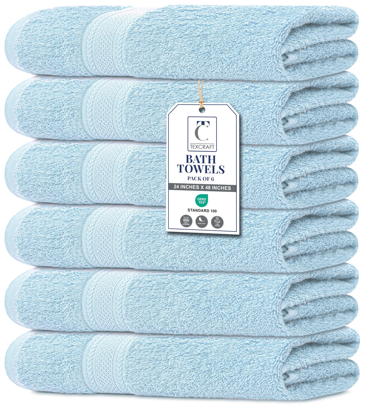 Medium Size Bath Towels Set of 6 – 100% Cotton Terry – 24" x 48" – Quick Dry, Soft & Highly Absorbent – Beige Towels for Bathroom, Gym, Spa, Pool & Daily Use