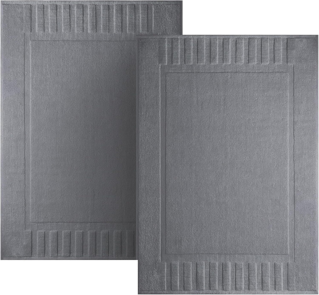 White Classic Luxury Bath Mat Floor Towel Set - Absorbent Cotton Hotel Spa Shower/Bathtub Mats [Not a Bathroom Rug] 22"x34" | 2 Pack | Dark Gray