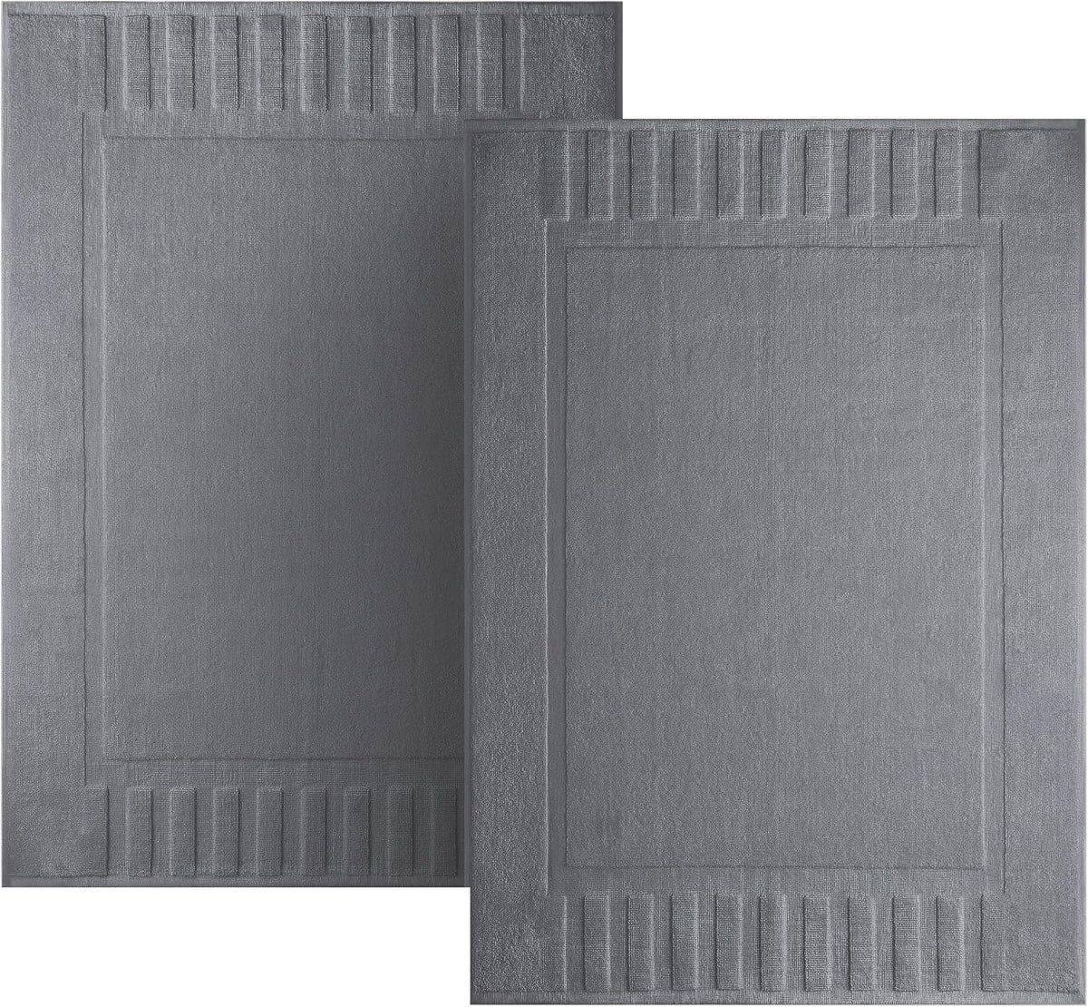 White Classic Luxury Bath Mat Floor Towel Set - Absorbent Cotton Hotel Spa Shower/Bathtub Mats [Not a Bathroom Rug] 22"x34" | 2 Pack | Dark Gray
