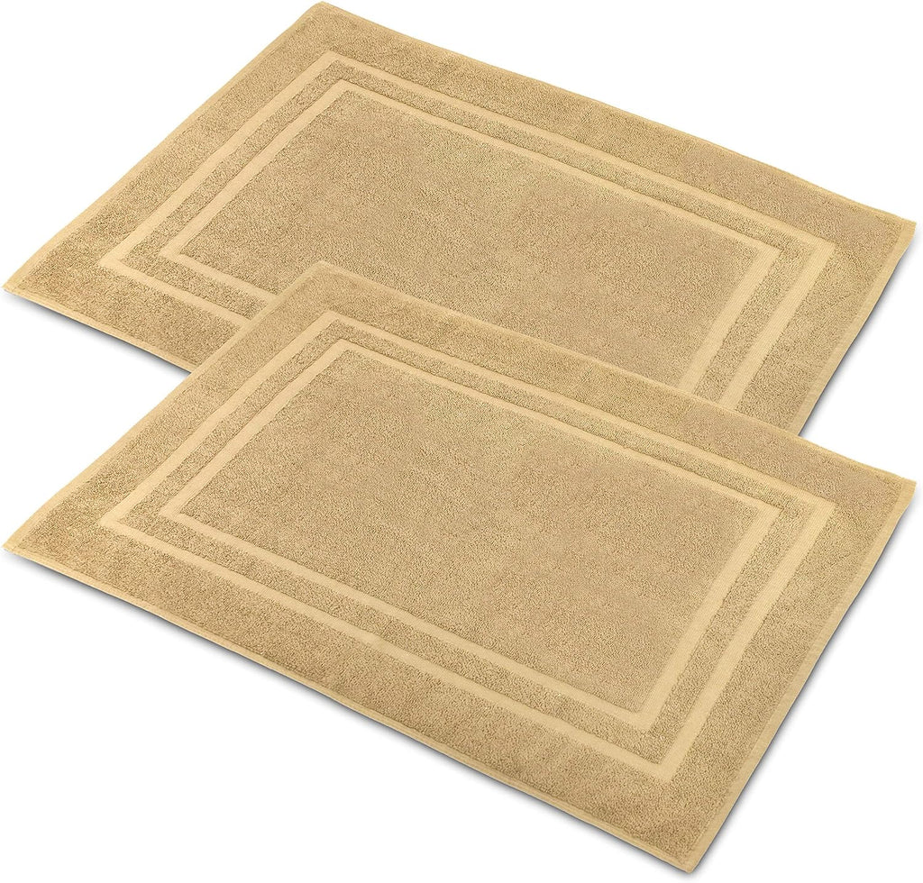 Bath Mat Floor Towel for Bathroom – 22” x 32” Banded Rug - 100% Ring Spun Cotton – Highly Absorbent Machine Washable – 2 Pack White Non Rubber Backing Mats – Shower Spa Hotel