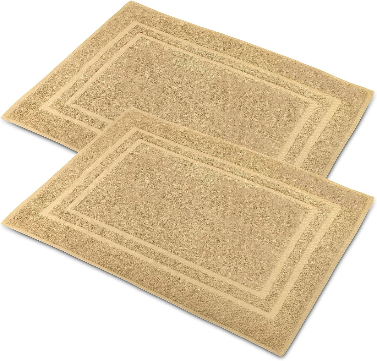 Bath Mat Floor Towel for Bathroom – 22” x 32” Banded Rug - 100% Ring Spun Cotton – Highly Absorbent Machine Washable – 2 Pack White Non Rubber Backing Mats – Shower Spa Hotel