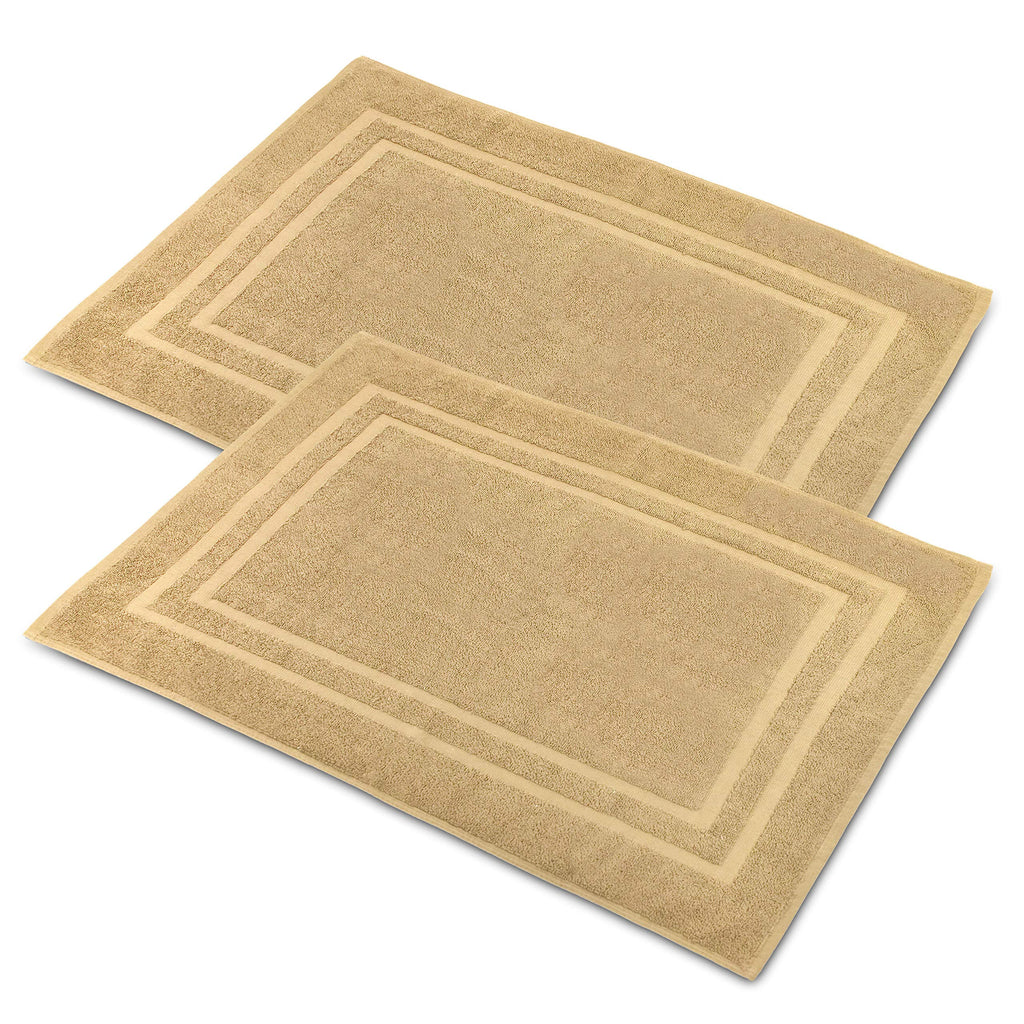 Bath Mat Floor Towel for Bathroom – 22” x 32” Banded Rug - 100% Ring Spun Cotton – Highly Absorbent Machine Washable – 2 Pack White Non Rubber Backing Mats – Shower Spa Hotel