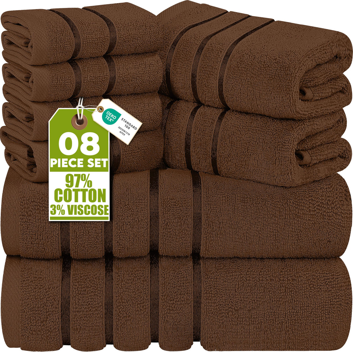 Utopia Towels 8 Piece Luxury Towel Set, 600 GSM, Viscose Stripe, White